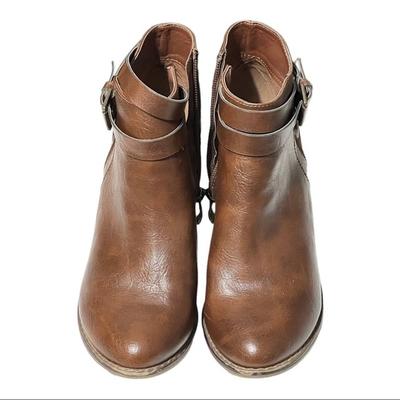 Michael by Michael Shannon Blair Boot Cognac Faux Leather Block Heel Moto Style - Picture 2 of 15